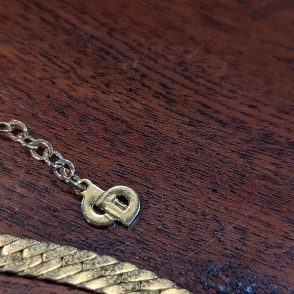 Vintage Christian Dior Chevron Enamel and Rhinestone Gold tone Necklace - Picture 4 of 10